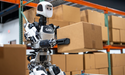 Humanoid robot in a GXO warehouse