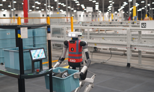 Humanoid robot in a GXO warehouse